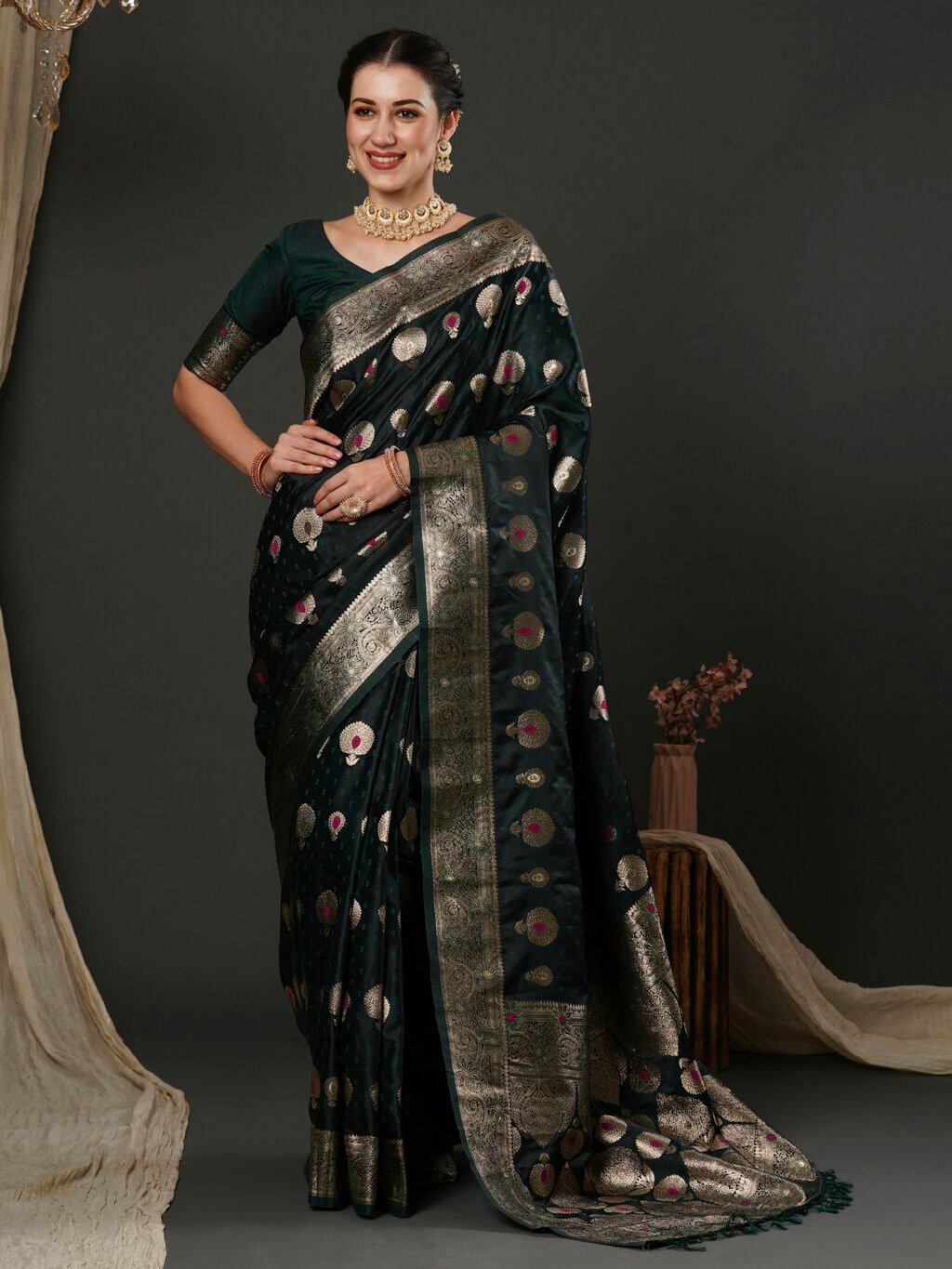 Exquisite Green Banarasi Silk Saree - Sarees