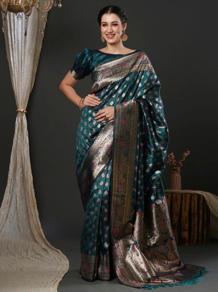 Exquisite Teal Blue Banarasi Silk Saree - Sarees