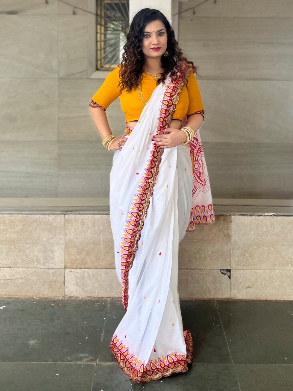 Elegant White Designer Cotton Saree - Cotton Linen Saree