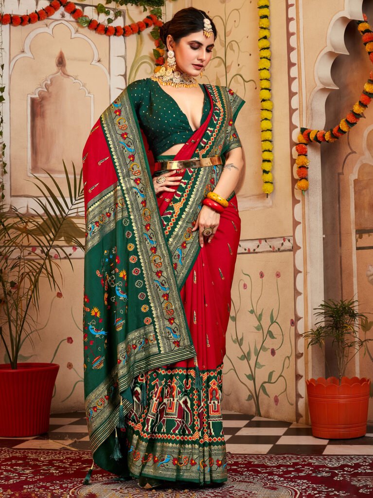 Bridal Red Peacock Banarasi Patola Silk Saree - Sarees