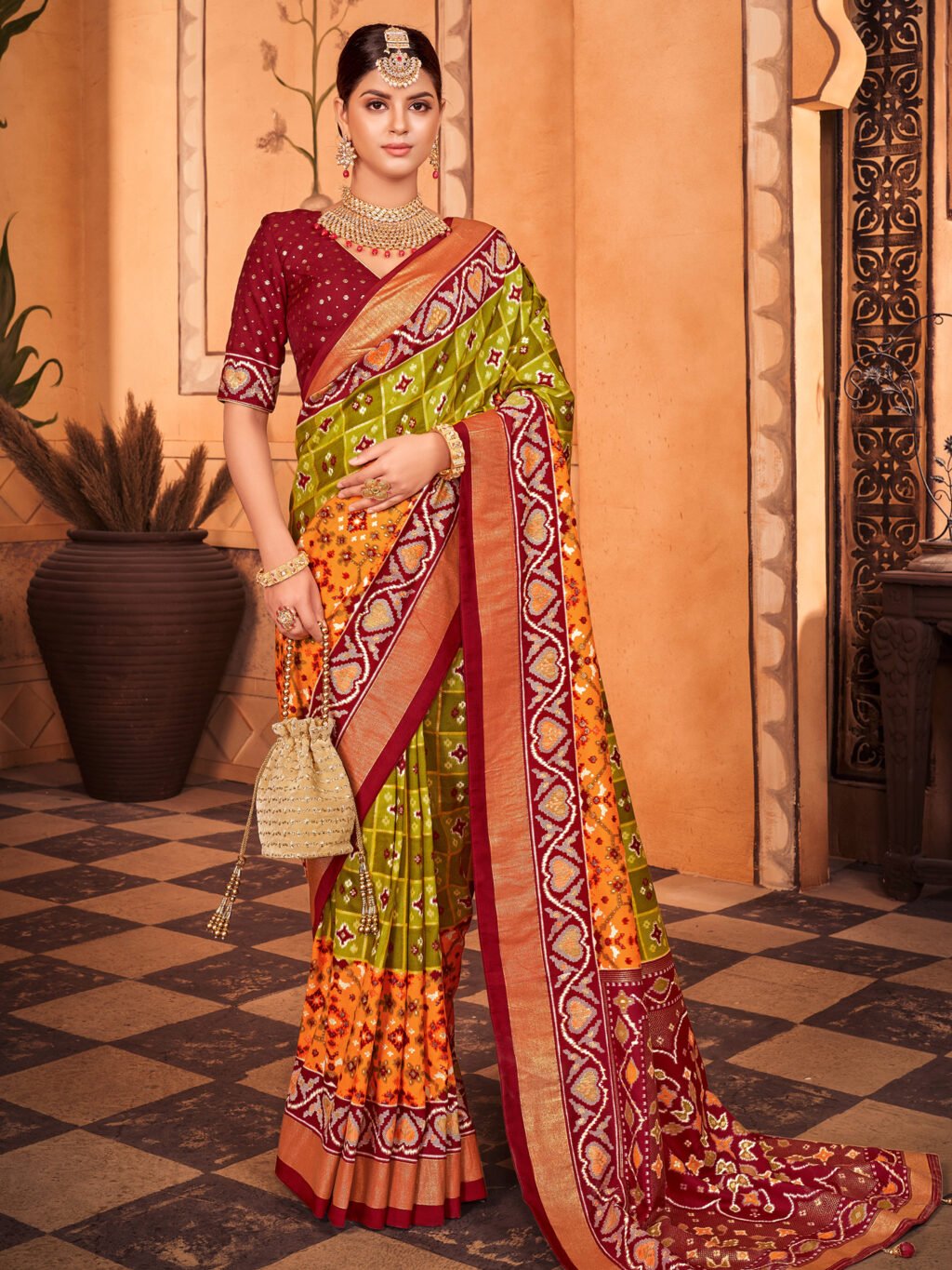 Traditional Olive Ikat Patola Silk Saree - Sarees