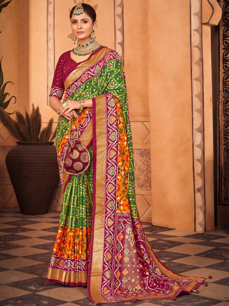 Traditional Green Ikat Patola Silk Saree - Sarees
