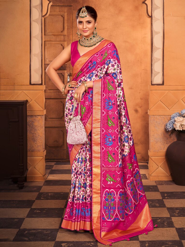 Traditional Off White Patola Ikat Silk Saree - Sarees