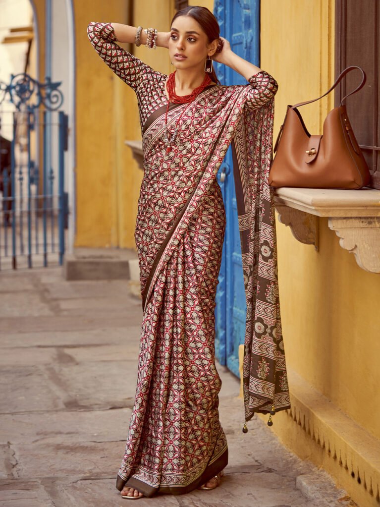 Mira Brown Crepe Bagh Print Saree - Printed Saree