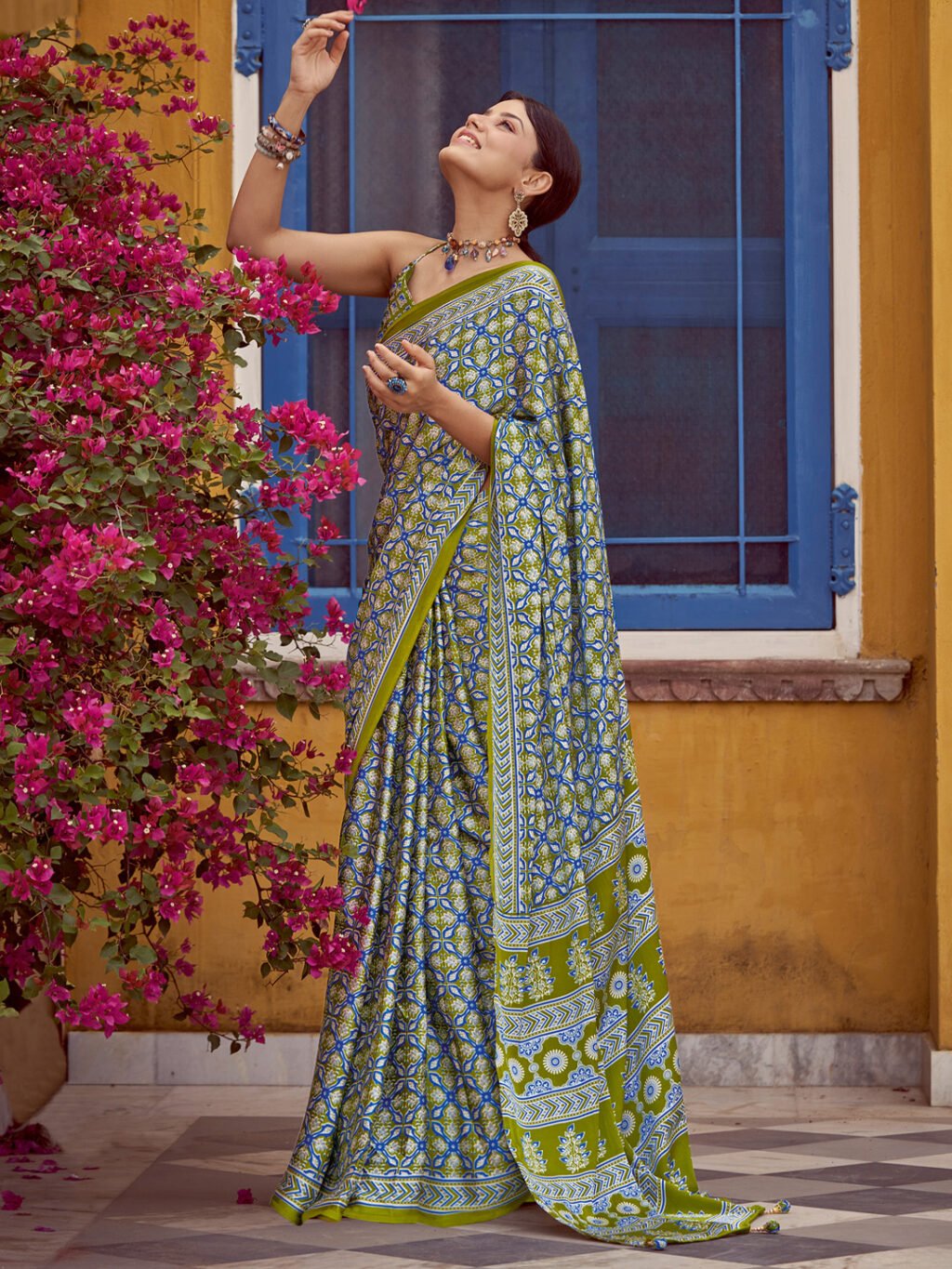 Heritage Light Green Crepe Bagh Print Saree - Printed Saree