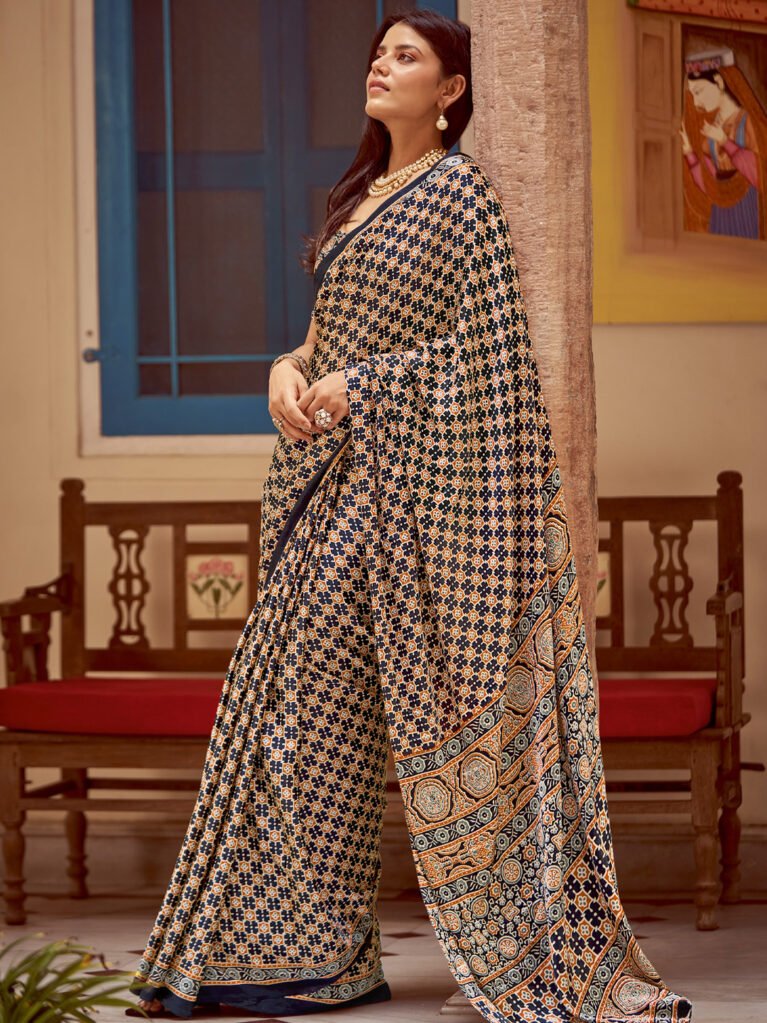Myra Black Crepe Zari Bagh Print Saree - Printed Saree