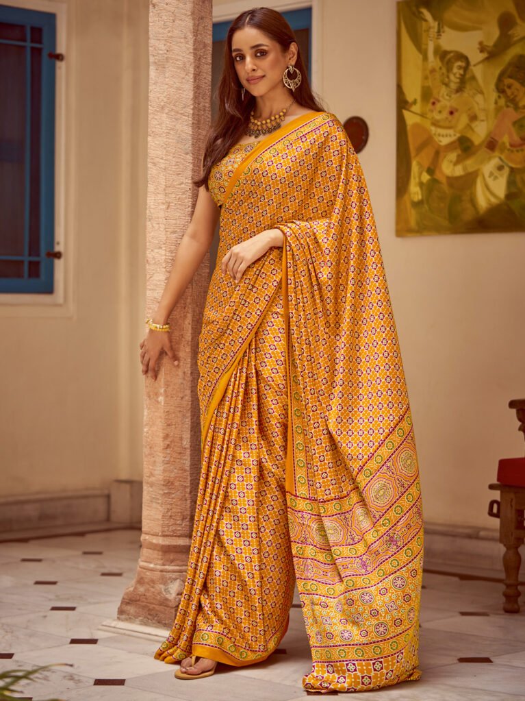 Timeless Mustard Crepe Bagh Print Saree - Printed Saree