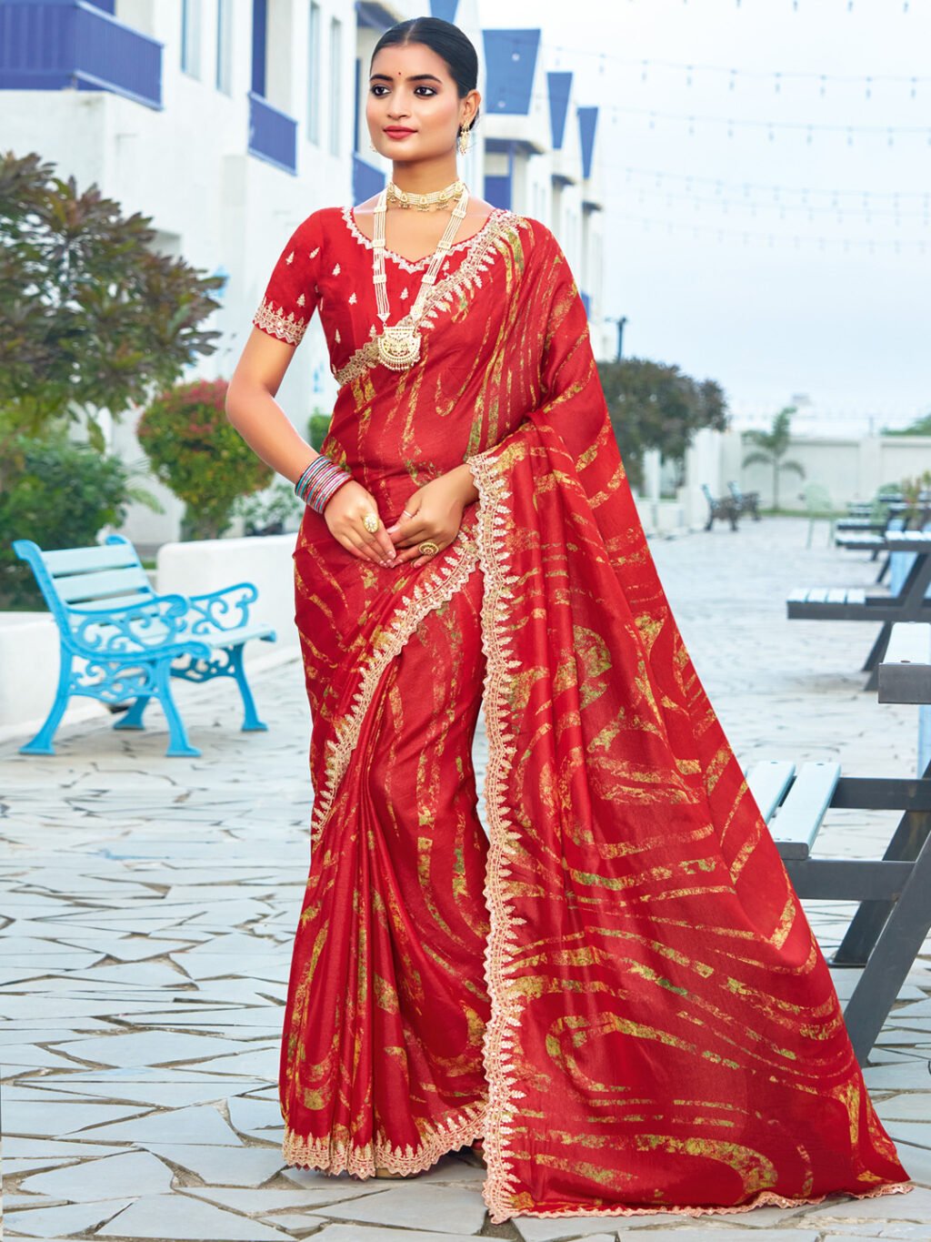 Red Sheer Chiffon Lightweight Weave Saree - Chiffon Saree
