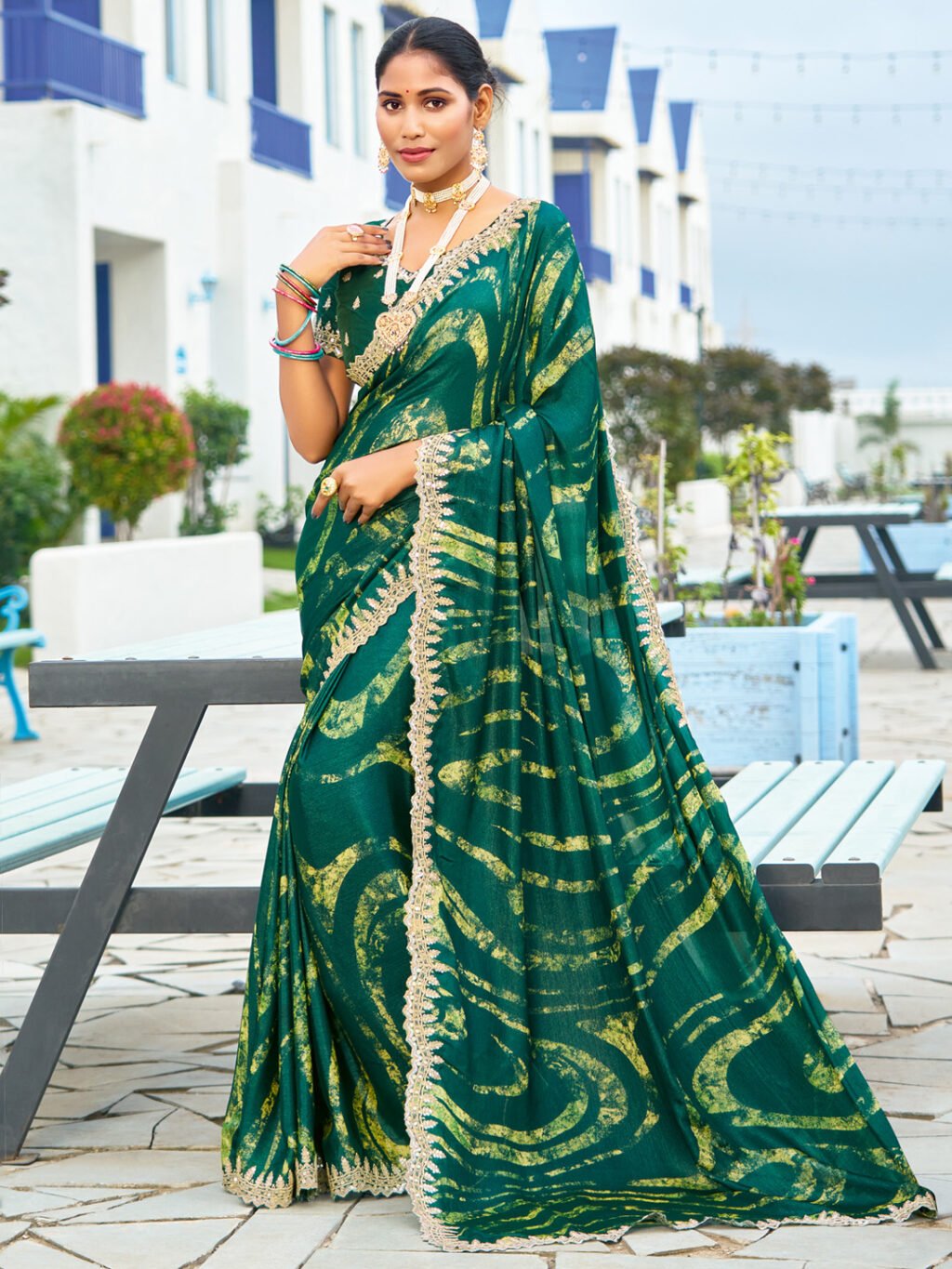Green Sheer Chiffon Lightweight Weave Saree - Chiffon Saree