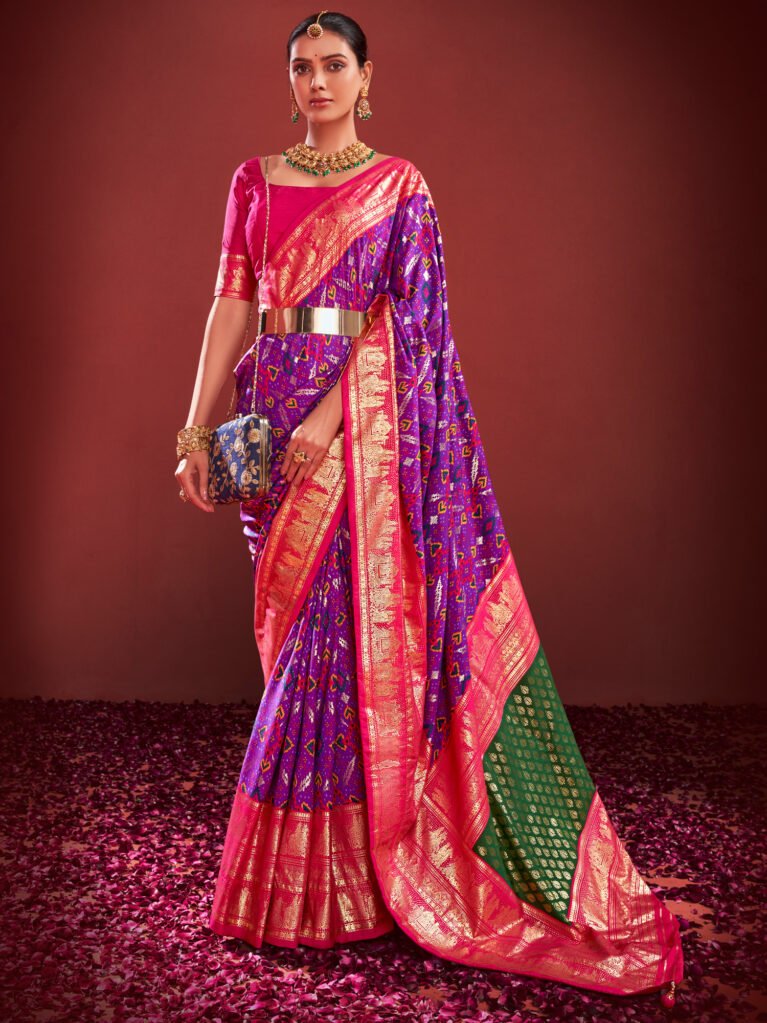 Regal Purple Gujarati Ikat Patola Silk Saree - Sarees