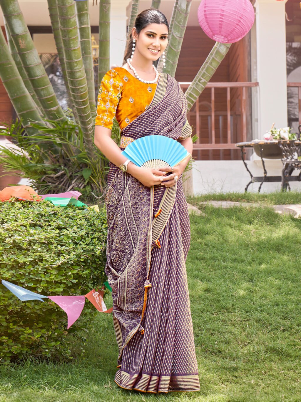 Lavendar Sheer Chiffon Leheriya Saree - Chiffon Saree