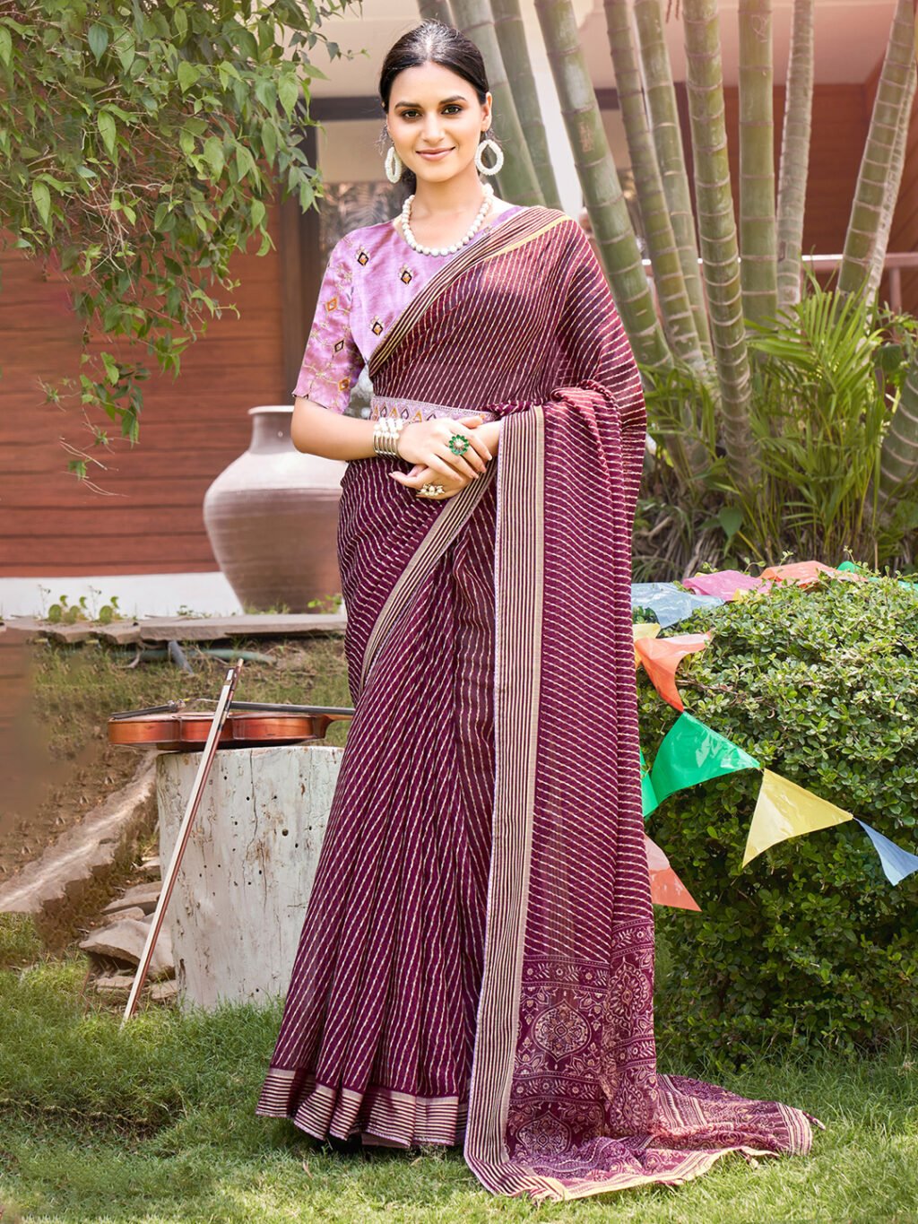 Magenta Sheer Chiffon Leheriya Saree - Chiffon Saree