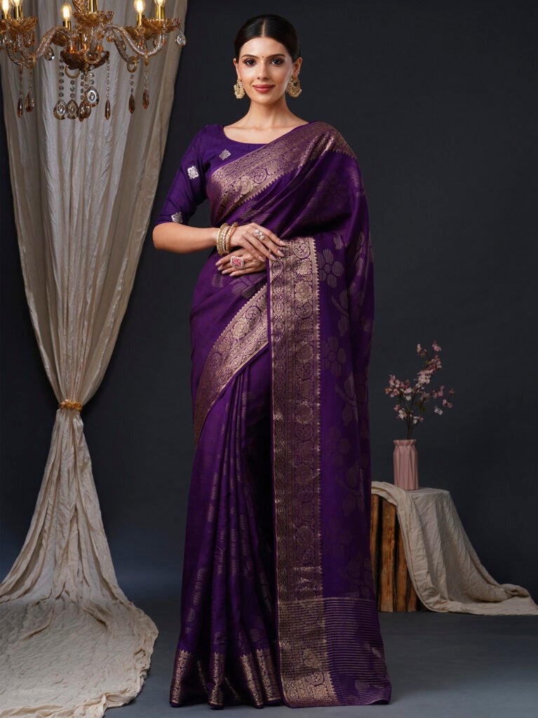 Opulent Purple Designer Zari Woven Variant Saree - Sarees