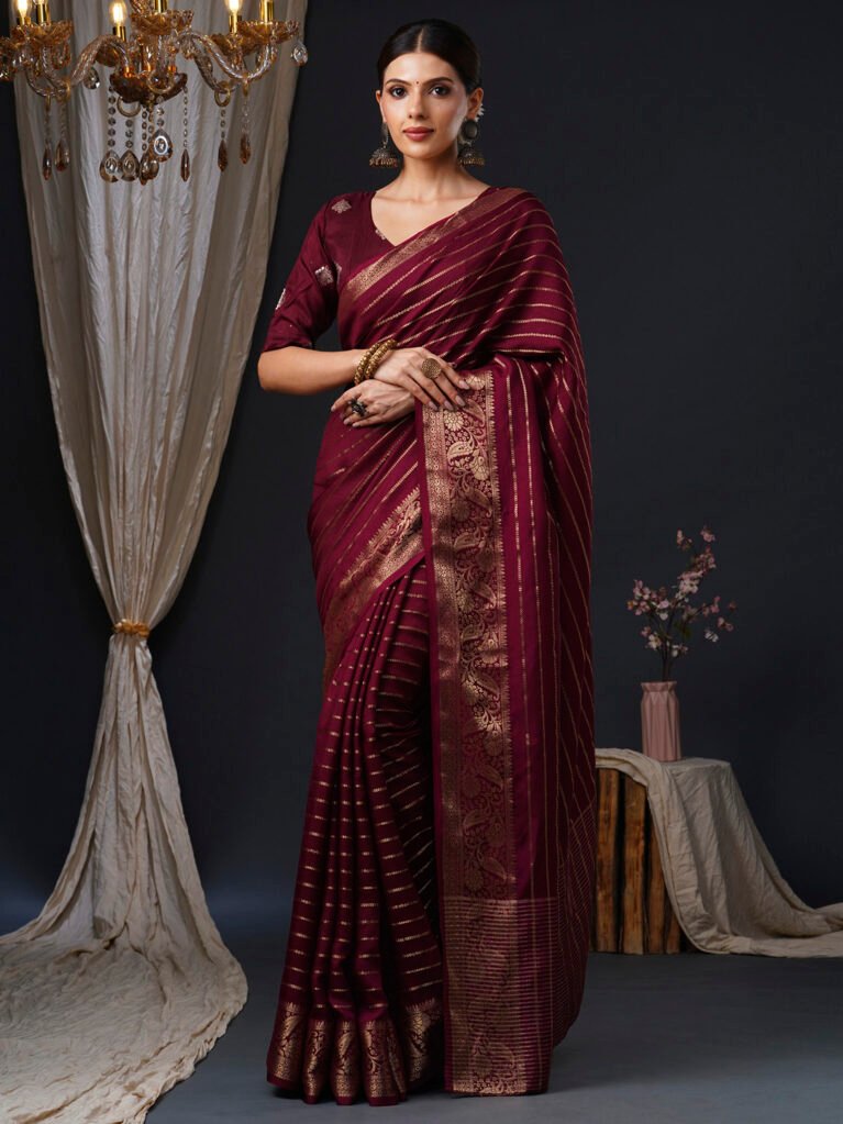 Heritage Burgundy Designer Zari Woven Distinct Saree - Sarees