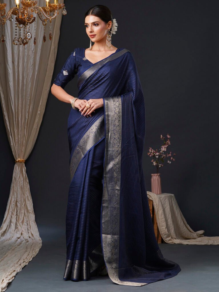 Radiant Navy Blue Designer Zari Woven Variant Saree - Sarees
