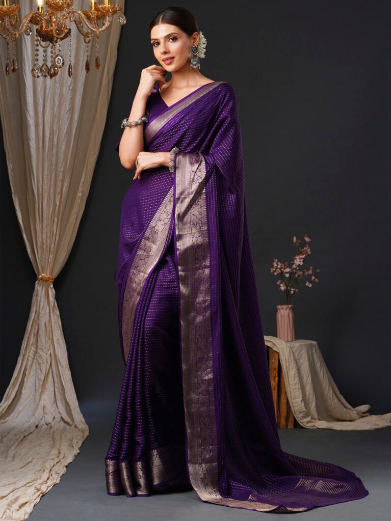 Elegant Purple Designer Zari Woven Unique Saree - Sarees