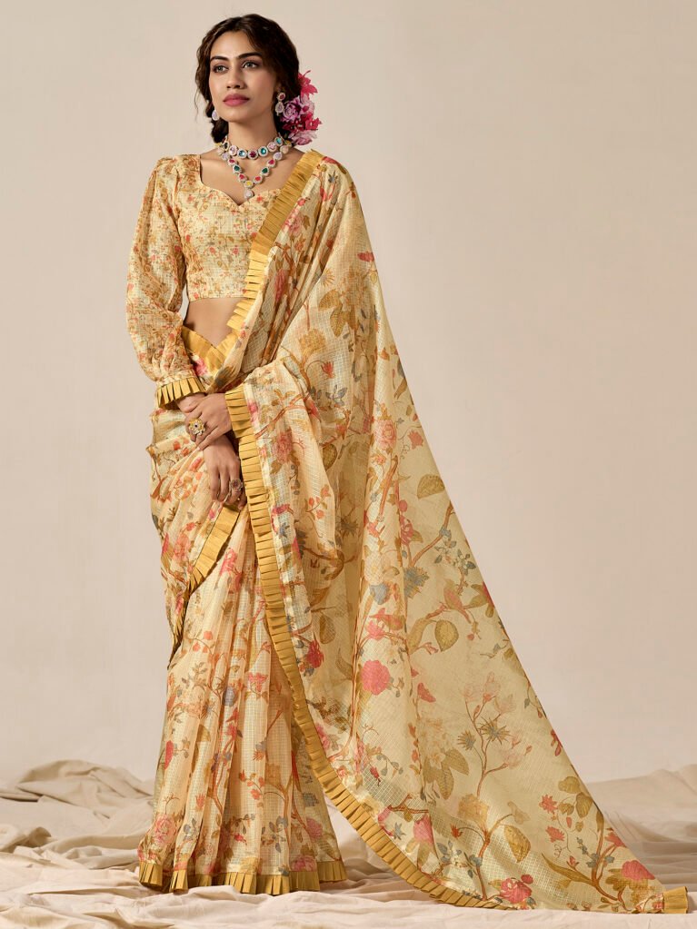 Gulnaaz Yellow Kota Doria Cotton Saree - Cotton Linen Saree