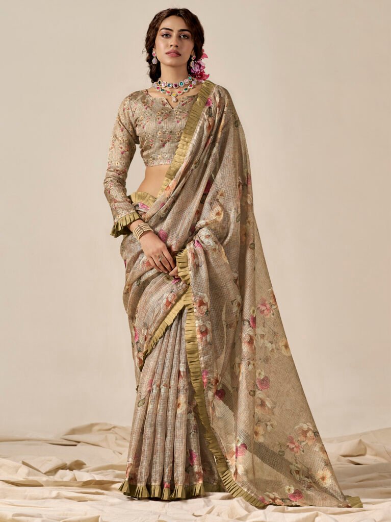 Regal Beige Kota Doria Cotton Traditional Saree - Cotton Linen Saree