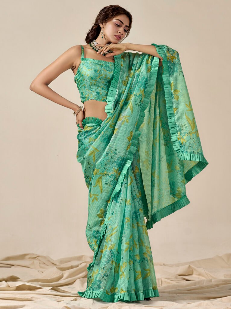 Sea Green Kota Doria Cotton Saree - Cotton Linen Saree