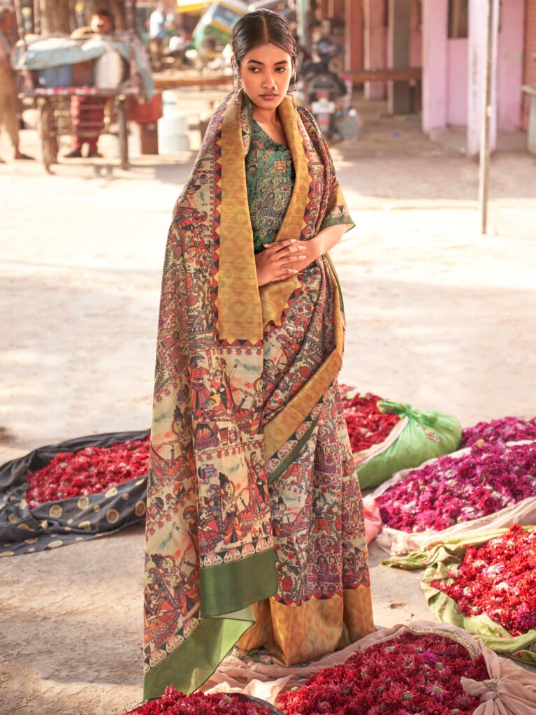 Elegant Beige Designer Printed Saree - Sarees