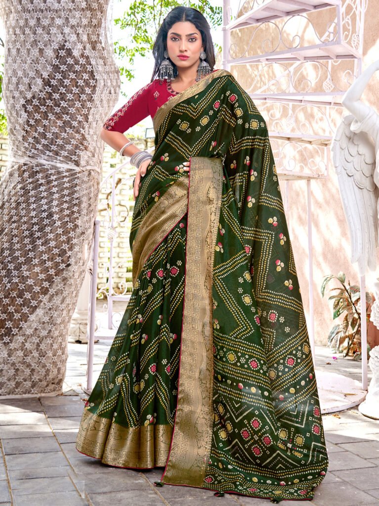Olive Designer Bandhani Saree - Bandhani Saree