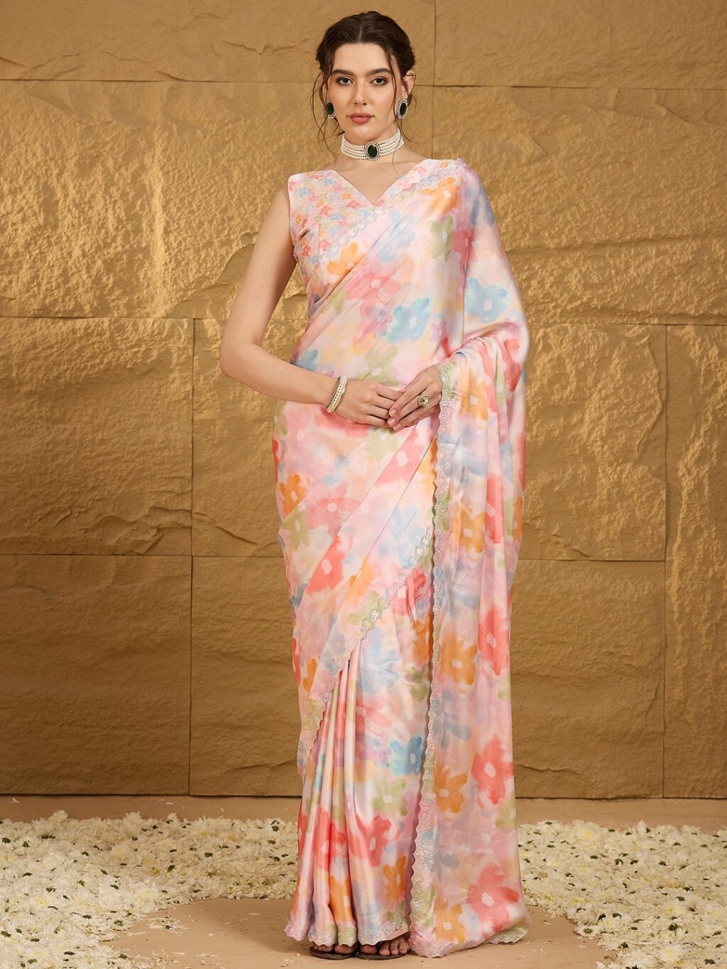 Multicolored Georgette Satin Saree - Sarees