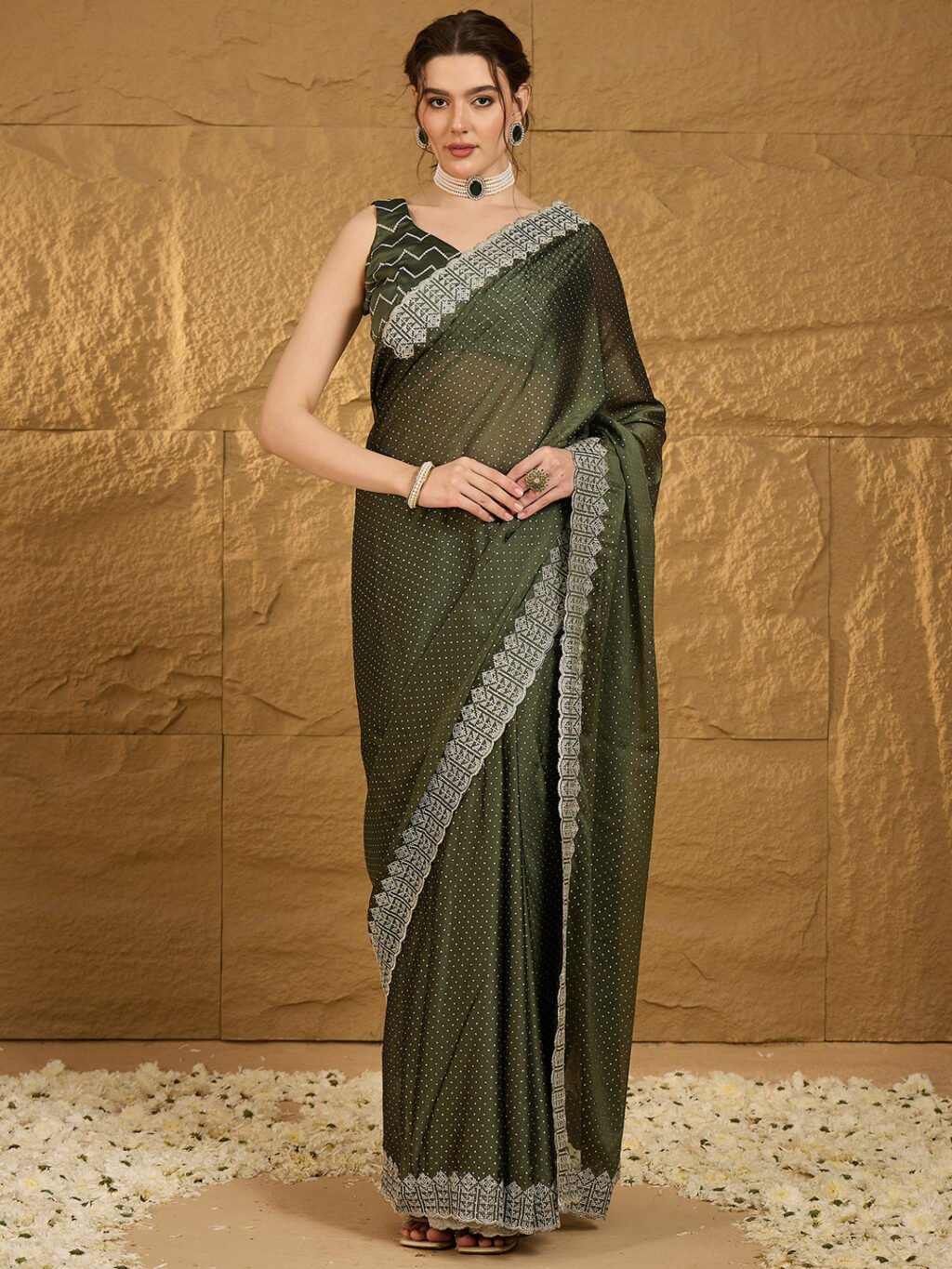 Olive Sheer Chiffon Lightweight Saree - Chiffon Saree