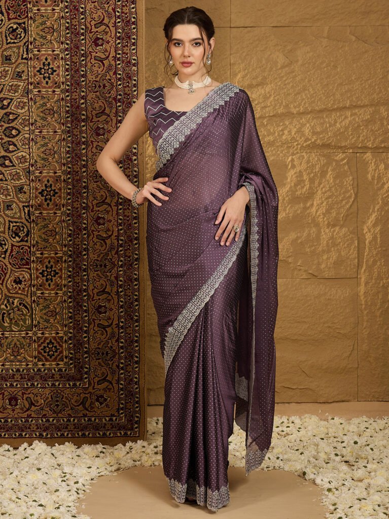 Sharvani Violet Sheer Chiffon Lightweight Saree - Chiffon Saree