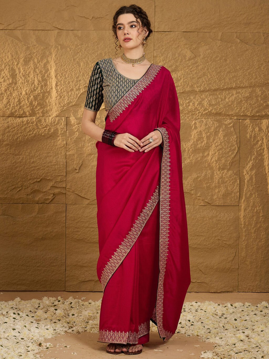 Pink Designer Georgette Vichitra Silk Saree - Sarees