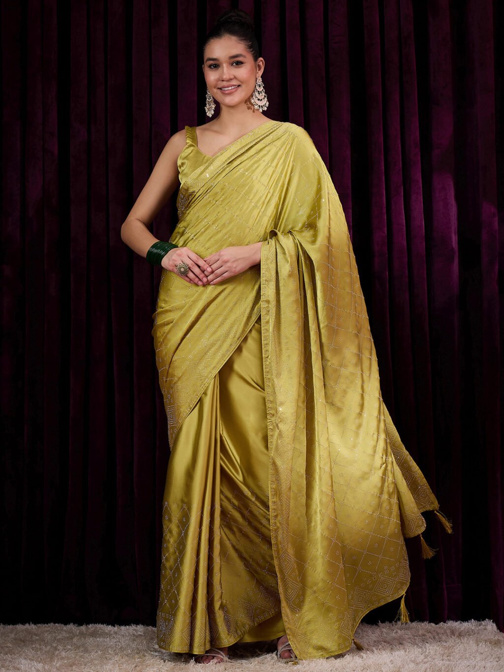 Regal Mustard Satin Silk Saree - Sarees