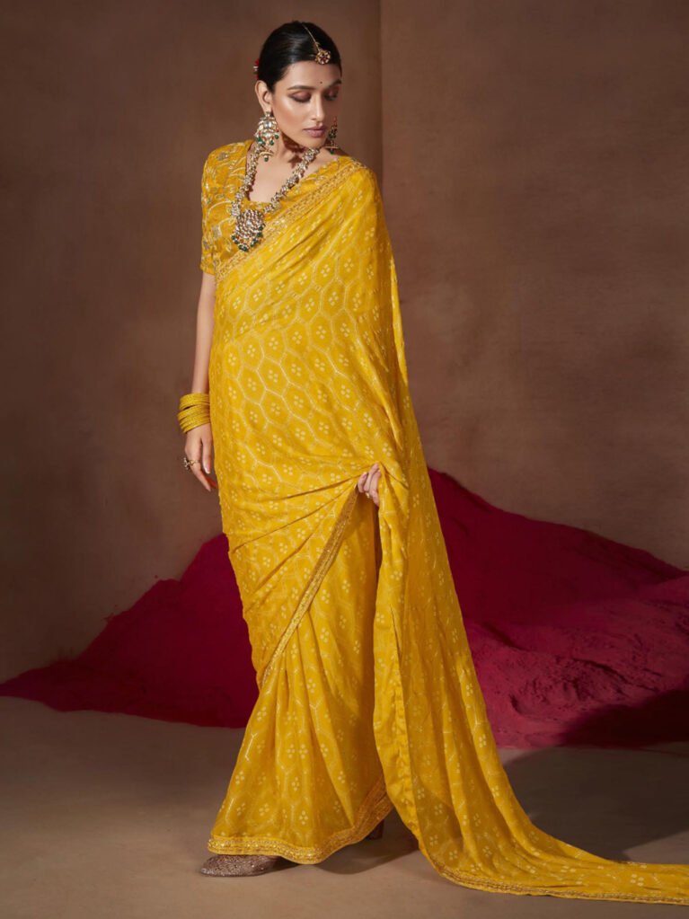 Nyra Yellow Sheer Chiffon Bandhani Saree - Chiffon Saree