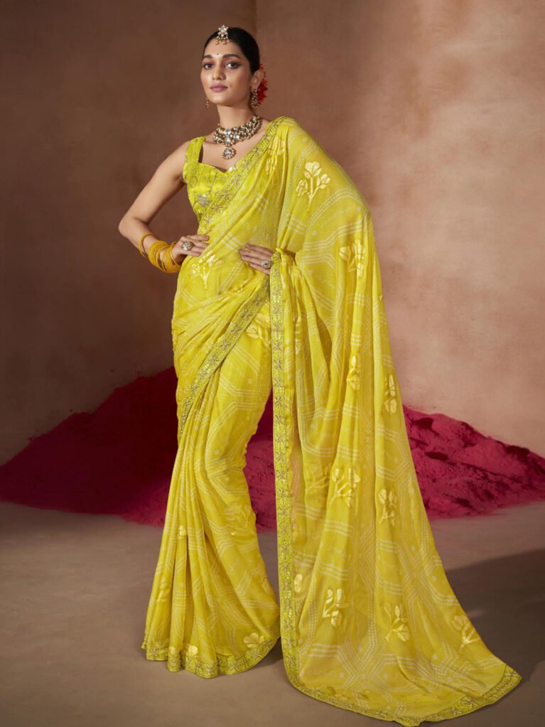 Timeless Lemon Yellow Sheer Chiffon Bandhani Saree - Chiffon Saree