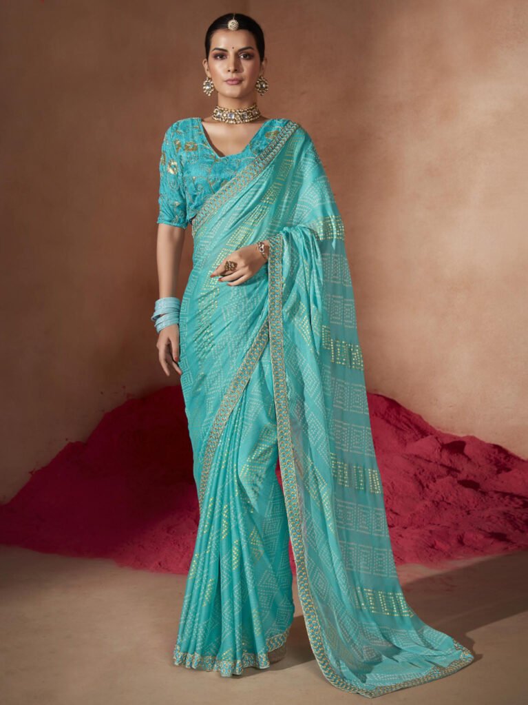 Inaya Blue Sheer Chiffon Bandhani Saree - Chiffon Saree