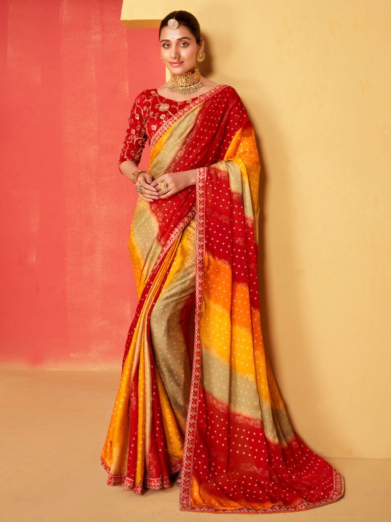 Red Sheer Chiffon Designer Saree - Chiffon Saree