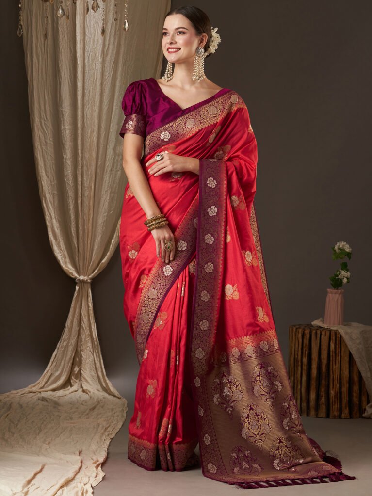 Pink Designer Banarasi Silk Saree - Sarees