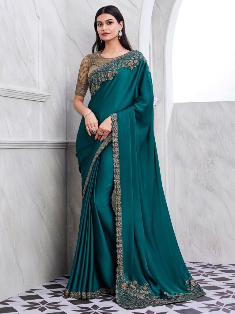 Teal Blue Partywear Georgette Saree - Georgette Saree