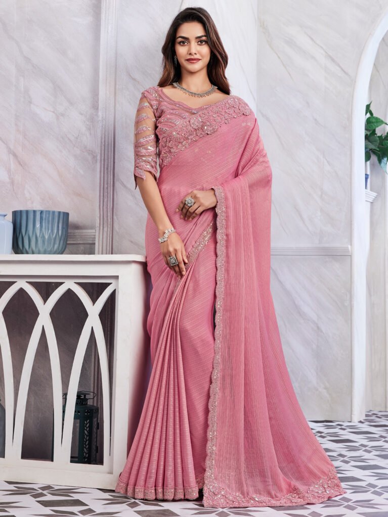 Timeless Pink Flowing Georgette Digital Print Unique Saree - Georgette Saree