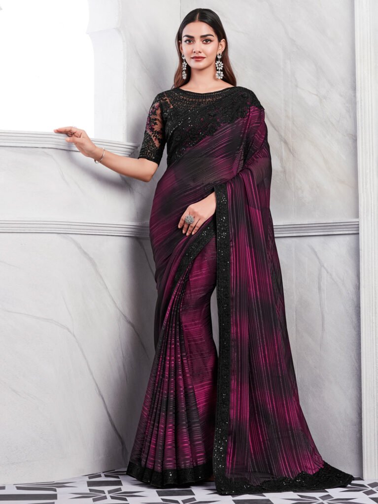 Designer Partywear Magenta Georgette Saree - Georgette Saree
