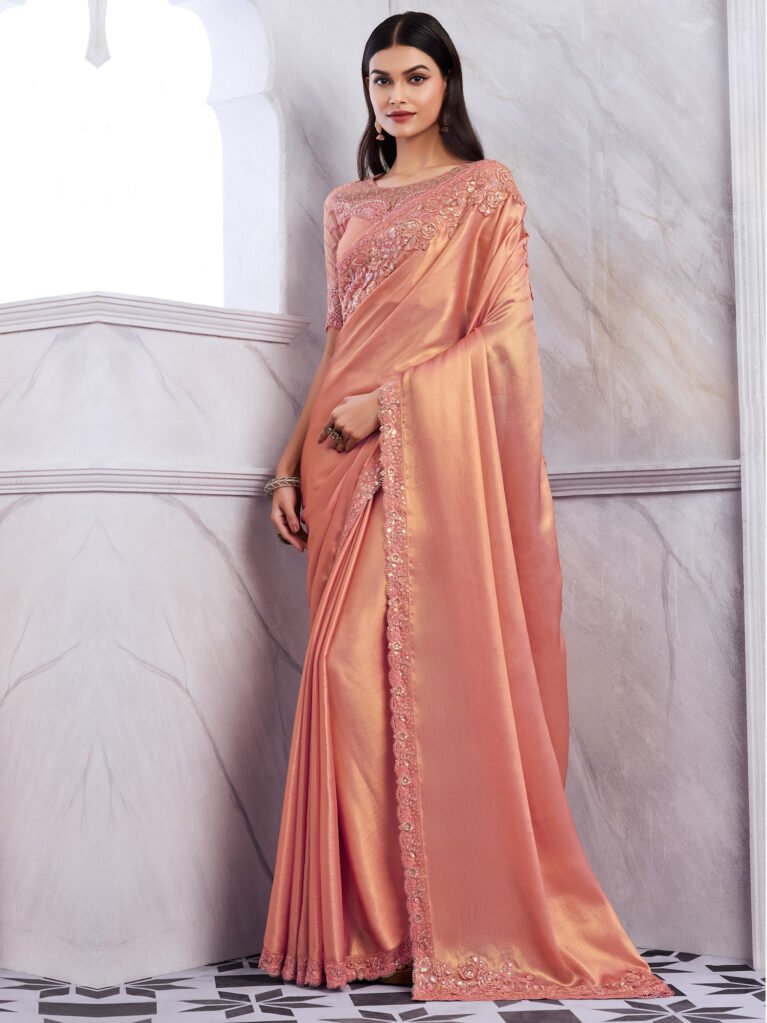 Exquisite Peach Sheer Chiffon Lightweight Weave Saree - Chiffon Saree