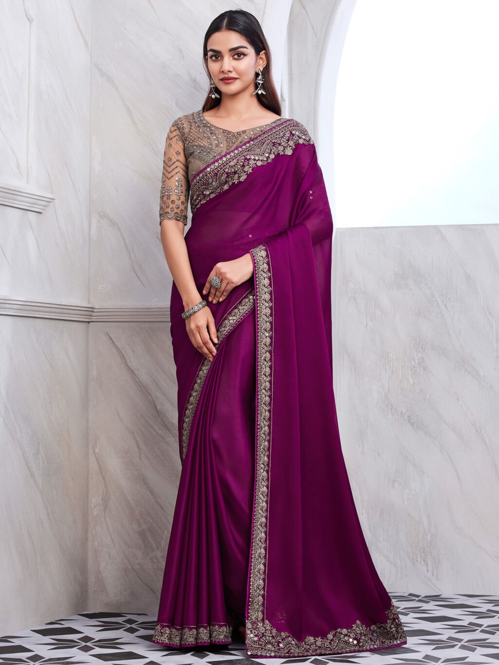 Radiant Purple Partywear Georgette Saree - Georgette Saree