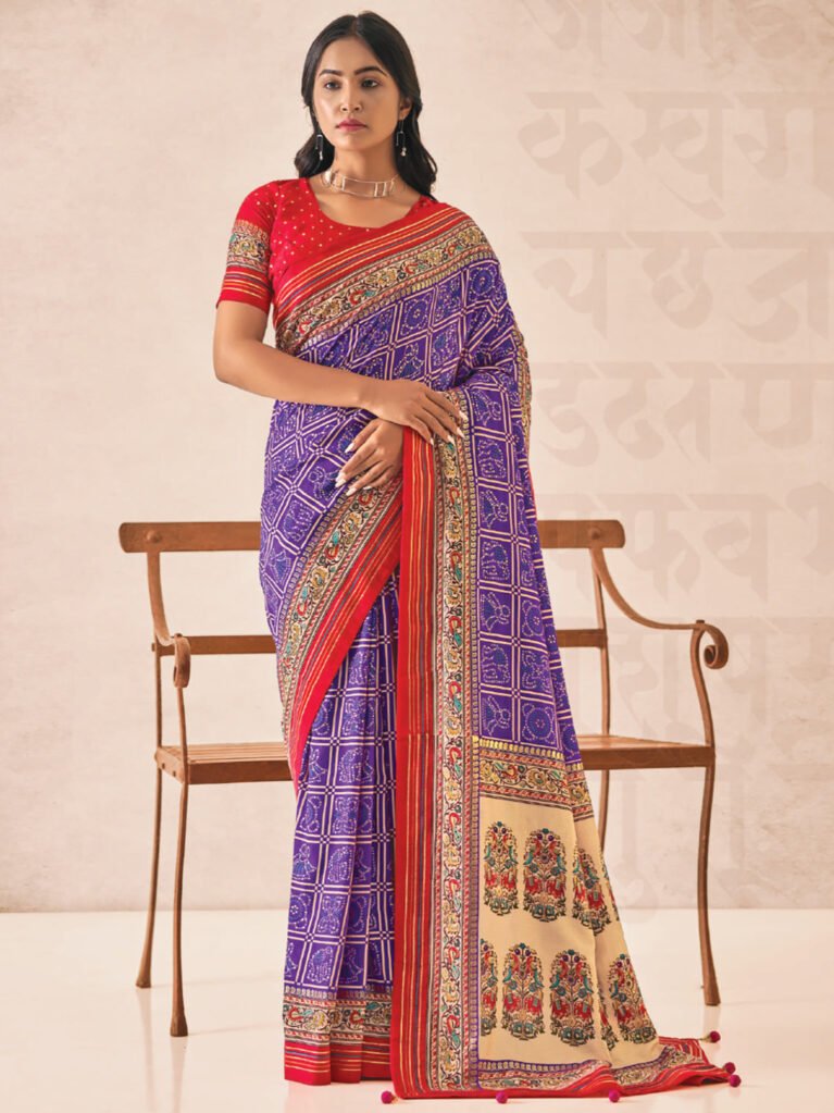 Graceful Purple Bandhani Silk Saree - Sarees