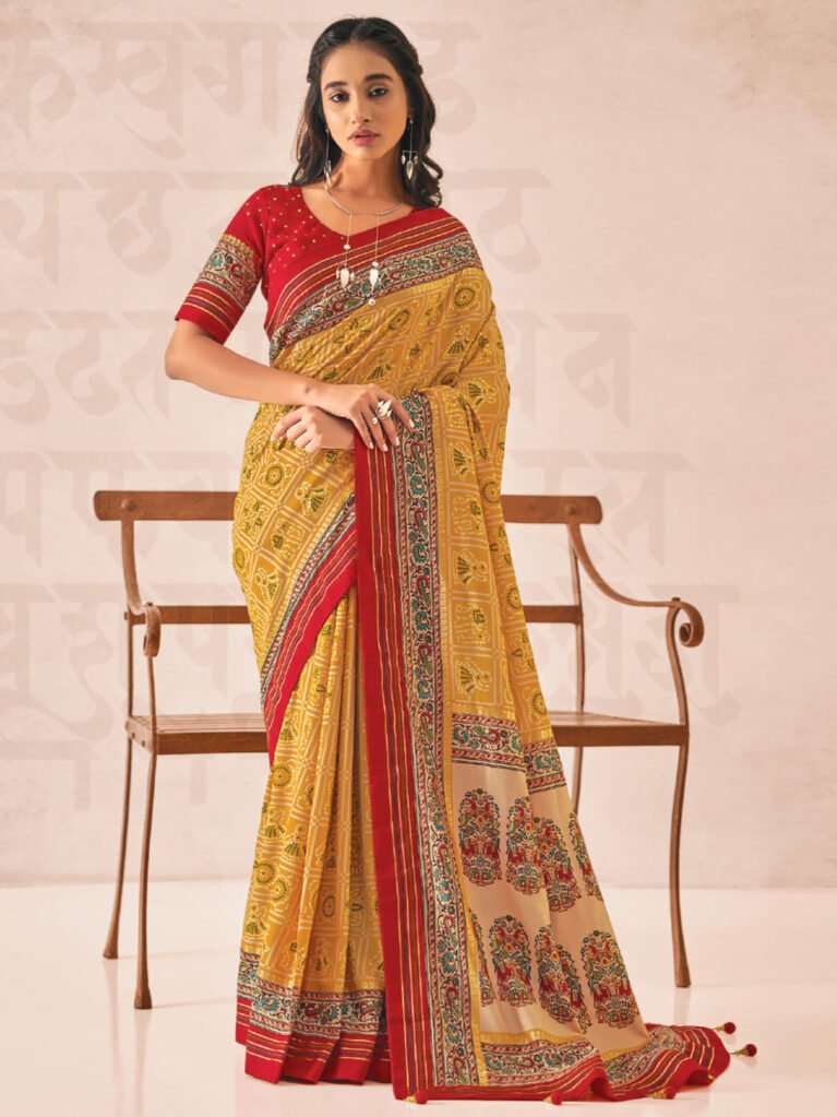 Exquisite Mustard Bandhani Silk Saree - Sarees