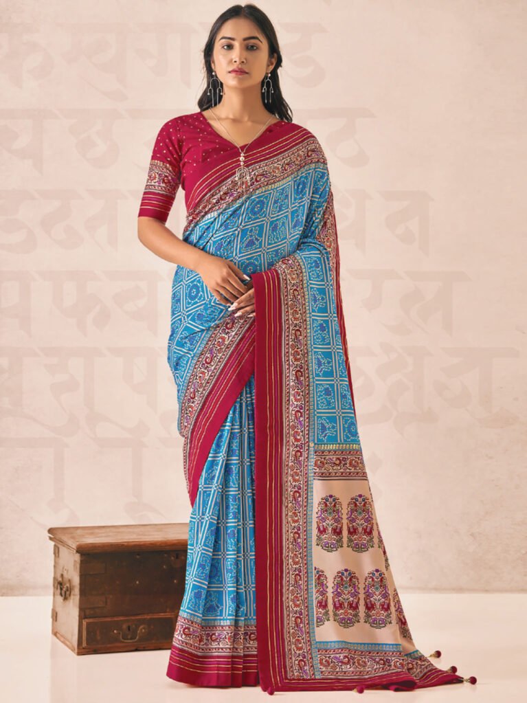 Timeless Blue Bandhani Silk Saree - Sarees