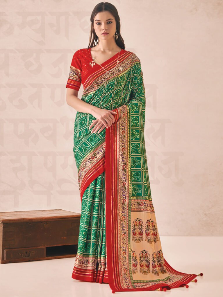 Heritage Green Bandhani  Saree - Sarees