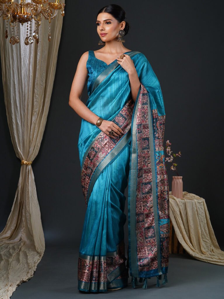Blue Mysore Silk Kalamkari Saree - Sarees