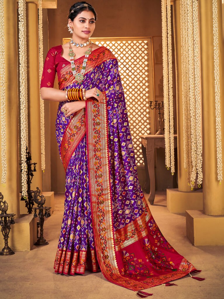 Purple Traditional Ikat Patola Silk Saree - Sarees