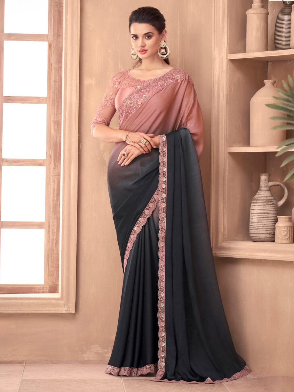 Exquisite Grey Sheer Chiffon Lightweight Weave Saree - Chiffon Saree