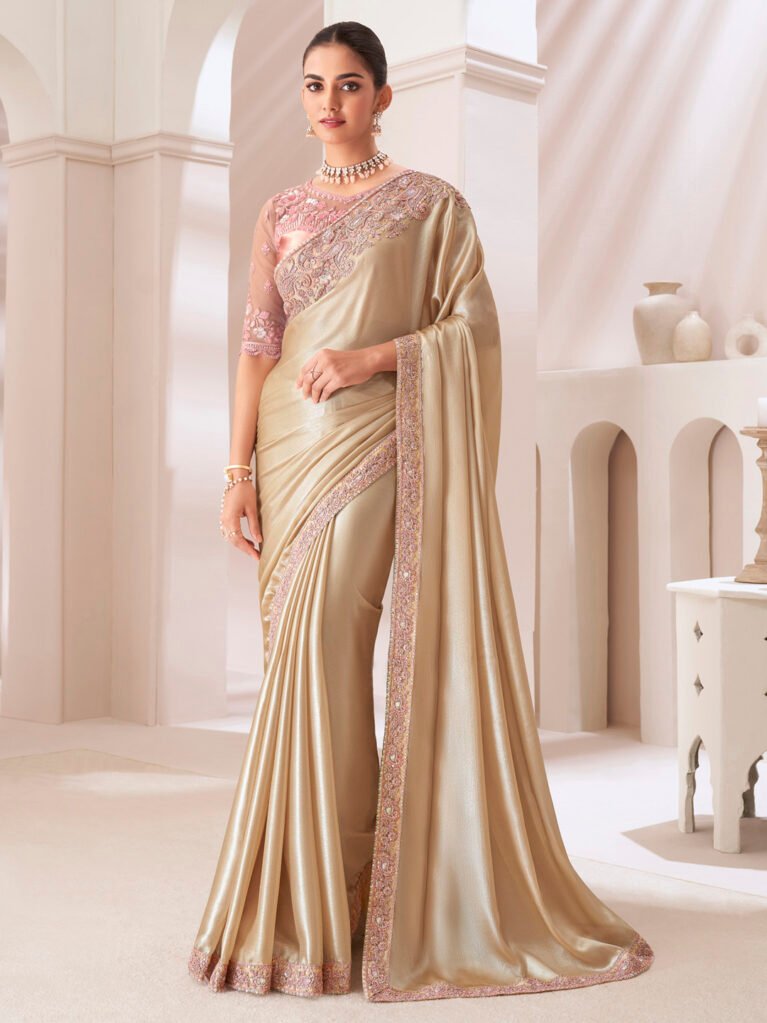 Radiant Cream Sheer Chiffon Floral Motifs Saree - Chiffon Saree