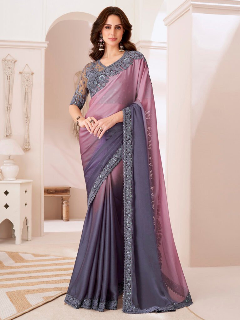 Pinkish Grey Chiffon Lightweight Weave Saree - Chiffon Saree