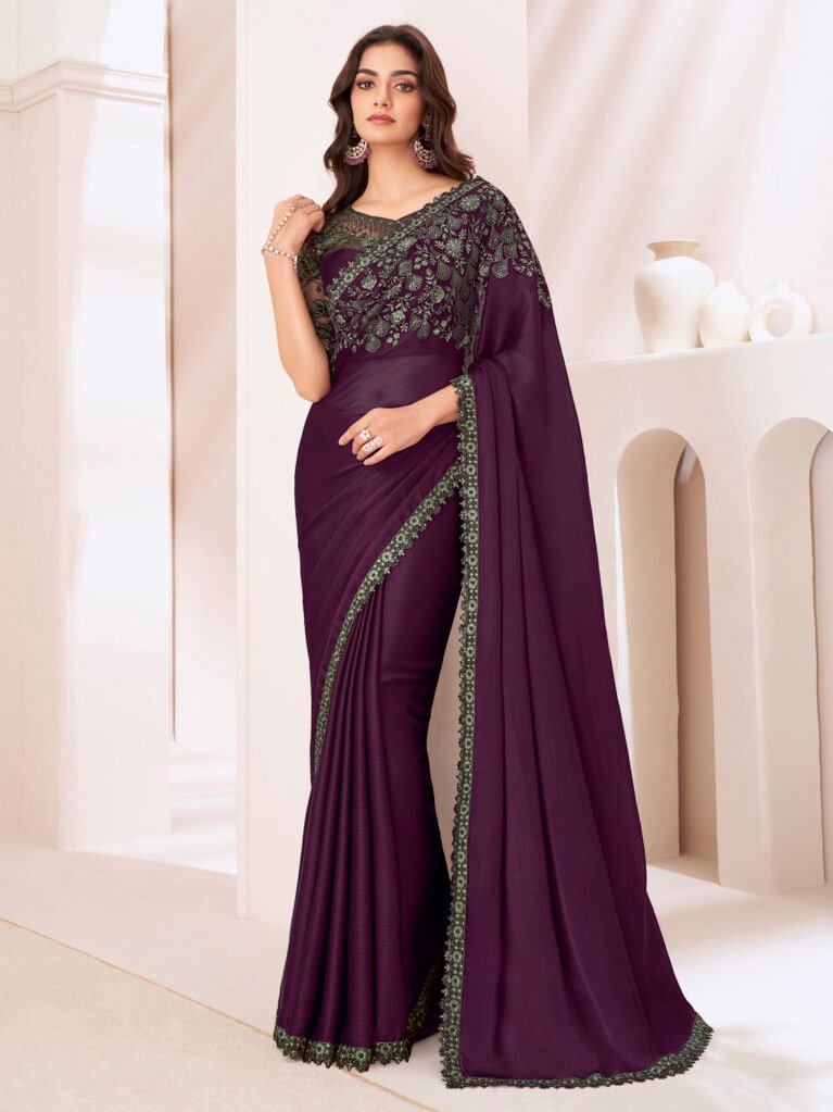 Exquisite Magenta Sheer Chiffon Floral Motifs Exclusive Saree - Chiffon Saree
